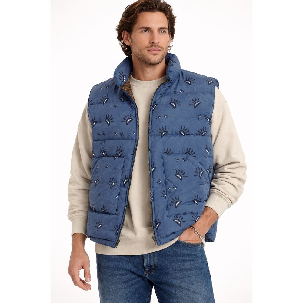 Vintage 1994 FILA Puffer Vest Mens M Blue Graphic Print Korean Made Streetwear
